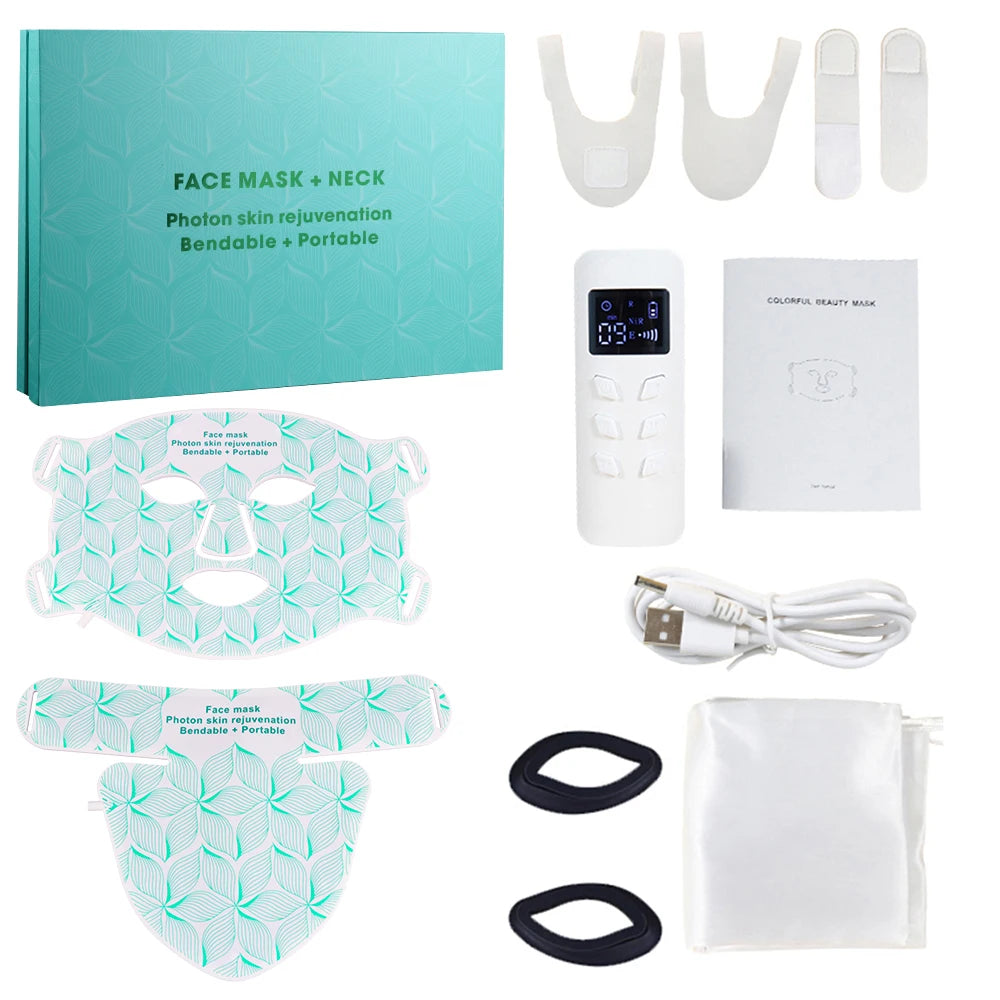 Máscara facial LED de 8 colores con luz roja para el cuello, terapia de infrarrojos cercanos, máscara de belleza, antienvejecimiento, rejuvenecimiento de la piel, lifting y blanqueamiento.
