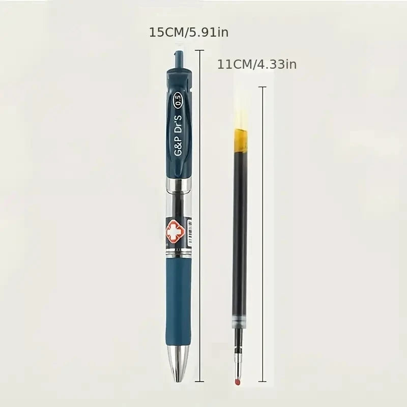 6 bolígrafos de gel de tinta azul oscuro con punta de bala de 0,5 mm, tipo prensa simple, para prescripción médica, bolígrafos de firma hospitalaria, material de papelería.