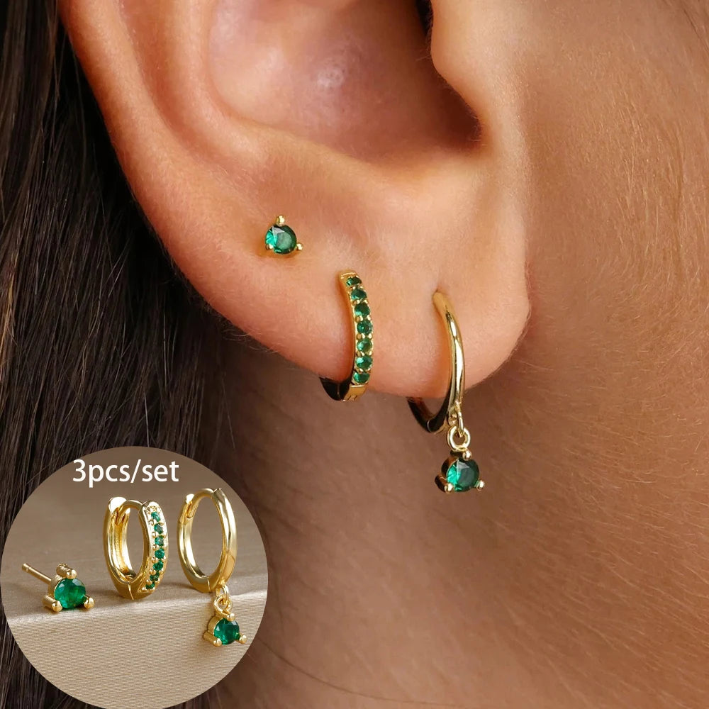 Juego de 3 pendientes de acero inoxidable con forma de estrella redonda para mujer, chapados en oro de 18 quilates, estilo punk rock unisex.
