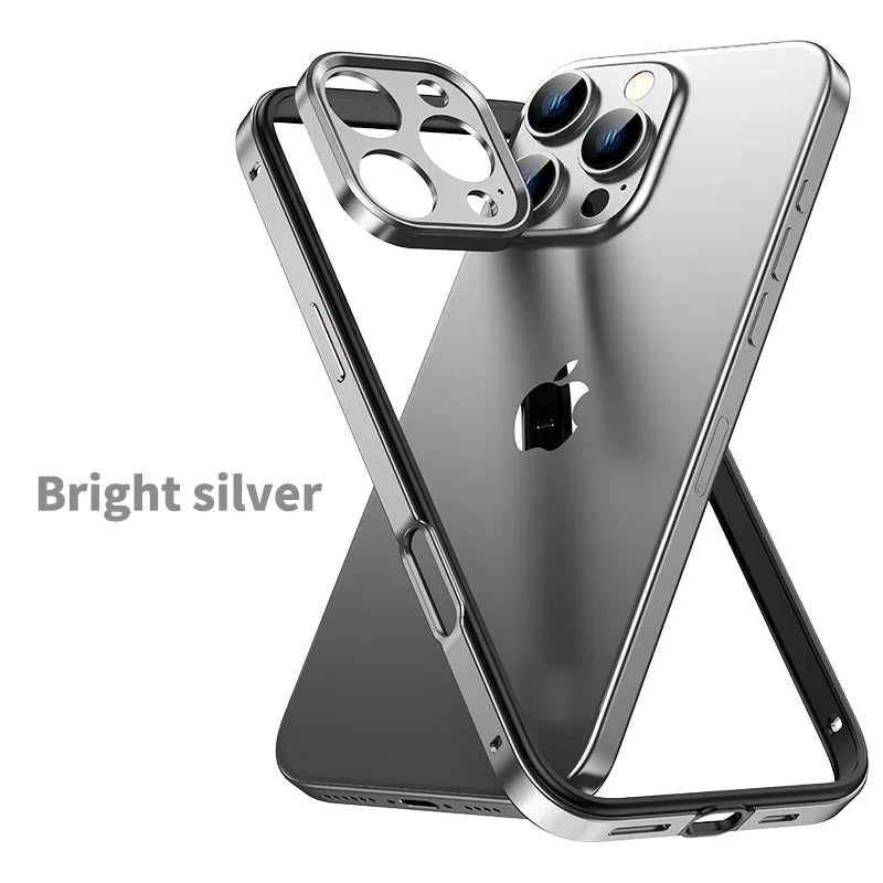 Funda de teléfono con marco de silicona híbrido y aluminio metálico para iPhone 16, 15, 14 y 13 Pro Max, protección para cámara y protección contra el calor.