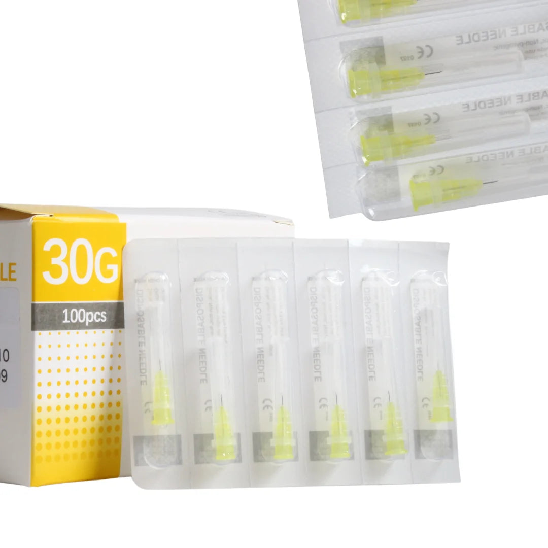 100 unidades/caja de agujas desechables de 30 g, 4 mm y 13 mm, pequeñas agujas de tatuaje indoloras, agujas de inyección, herramienta quirúrgica