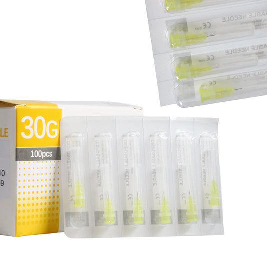 100 unidades/caja de agujas desechables de 30 g, 4 mm y 13 mm, pequeñas agujas de tatuaje indoloras, agujas de inyección, herramienta quirúrgica