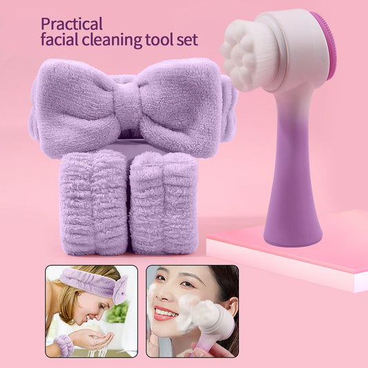 Cepillo de limpieza facial de silicona, cuidado de masajes, cepillo facial y spa, conjunto de diadema y pulsera, diadema para el cuidado de la piel