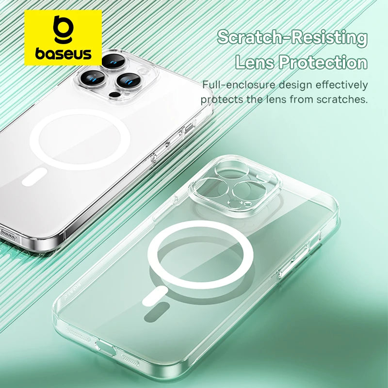 Funda magnética Baseus para iPhone 15, 14, 13, 12 y 11 Pro Max con carga inalámbrica y imán transparente