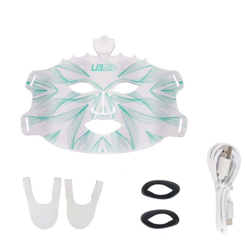 Máscara facial de silicona UBilli de 7 colores con luz LED, terapia de luz, 240 cuentas de lámpara, inalámbrica, terapia de luz roja, fotones.