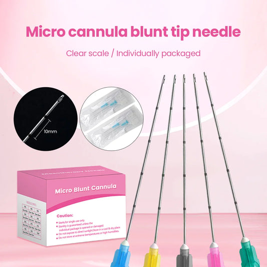 Microcánulas de alta calidad (18G, 20G, 21G, 22G, 23G, 25G, 27G, 30G, 38mm, 50mm, 70mm) con puntas romas y esterilizadas para herramientas de belleza.