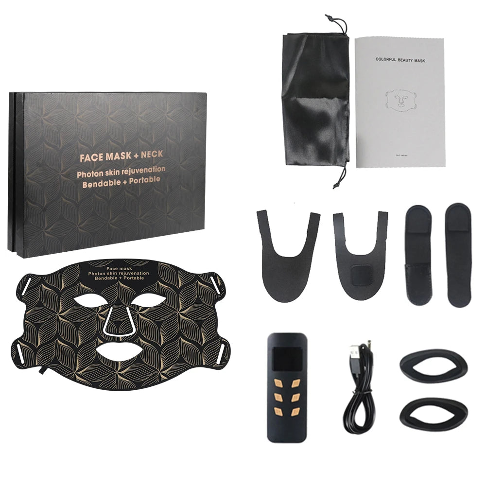 Máscara facial LED de 8 colores con luz roja para el cuello, terapia de infrarrojos cercanos, máscara de belleza, antienvejecimiento, rejuvenecimiento de la piel, lifting y blanqueamiento.