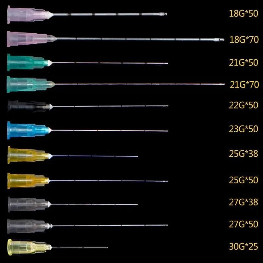 Agujas de inyección estériles desechables de venta caliente, 14G, 16G, 18G, 21G, 22G, 23G, 27G, 38mm, 50mm, 70mm y 100mm, aguja roma.