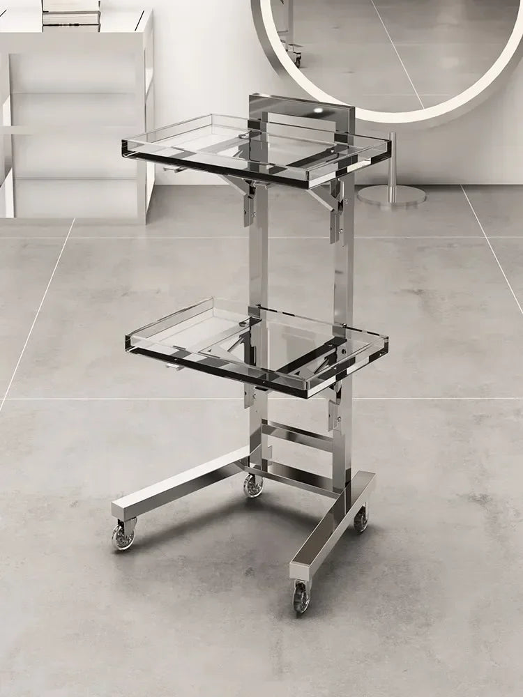 Carrito de acero inoxidable para salón de tatuajes, mueble de peluquería multicapa, carrito de herramientas de almacenamiento