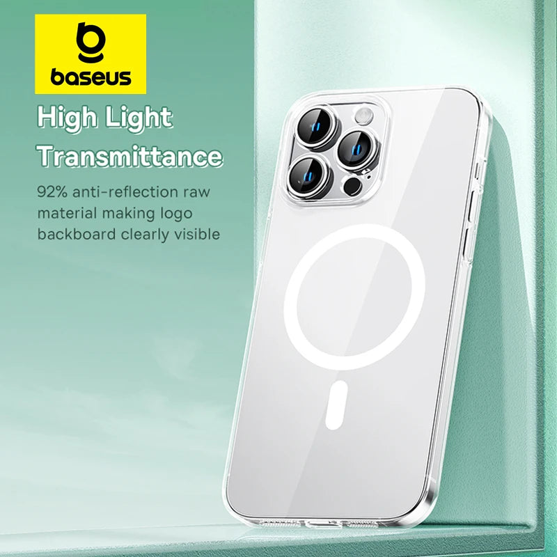 Funda magnética Baseus para iPhone 15, 14, 13, 12 y 11 Pro Max con carga inalámbrica y imán transparente