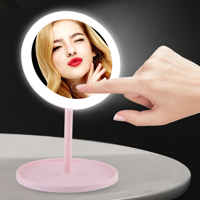 Ilumina tu rutina de belleza: espejo cosmético LED con funciones regulables, giratorias y de memoria - Espejo cosmético USB con monocrom