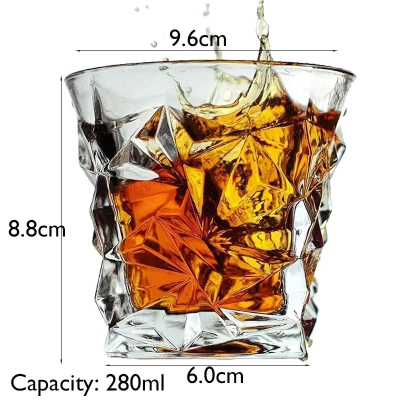 280ml/290ml Crystal Glass Creative Rotating Whiskey Ice Patterned Cocktail Glass Bar Beer Cup
