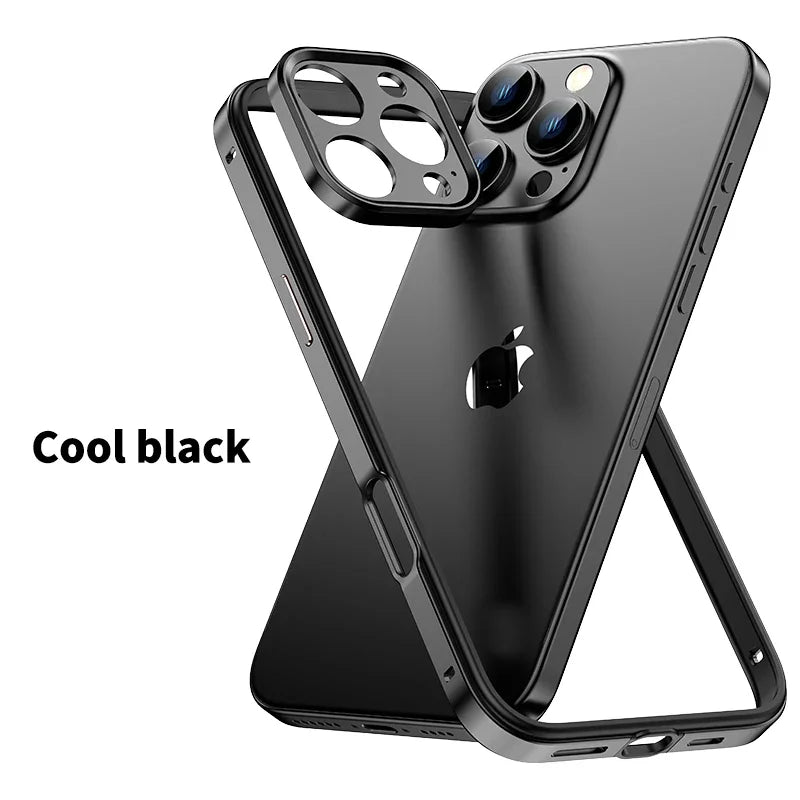 Funda de teléfono con marco de silicona híbrido y aluminio metálico para iPhone 16, 15, 14 y 13 Pro Max, protección para cámara y protección contra el calor.