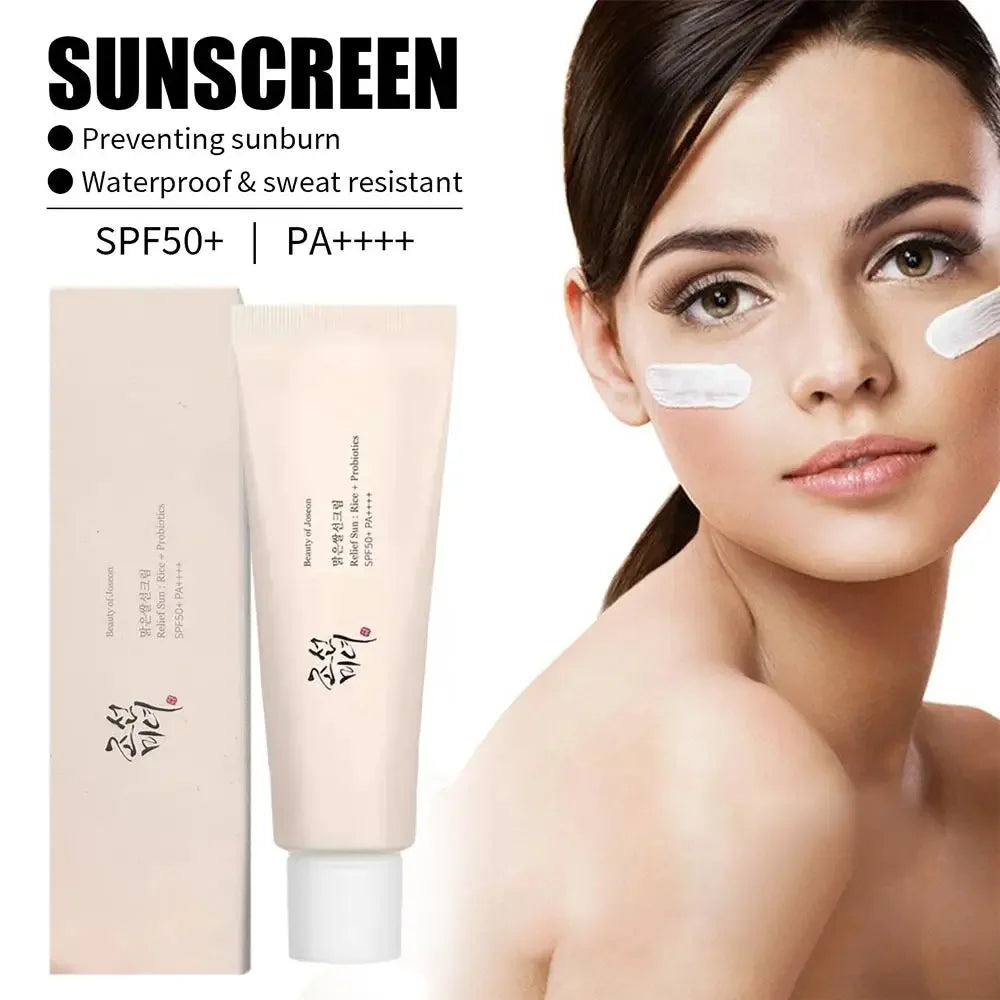 Protector solar FPS 50+, bloqueador solar probiótico de arroz coreano, crema blanqueadora de piel, bloqueador solar anti-UV, hidratante facial, bloqueador solar costero.