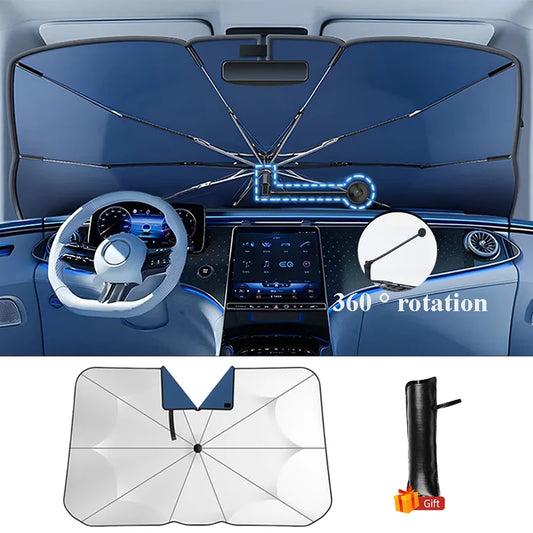 Parasol para parabrisas de coche con mango flexible giratorio de 360°, protección solar para ventana delantera, protección UV, accesorios de verano para coche.