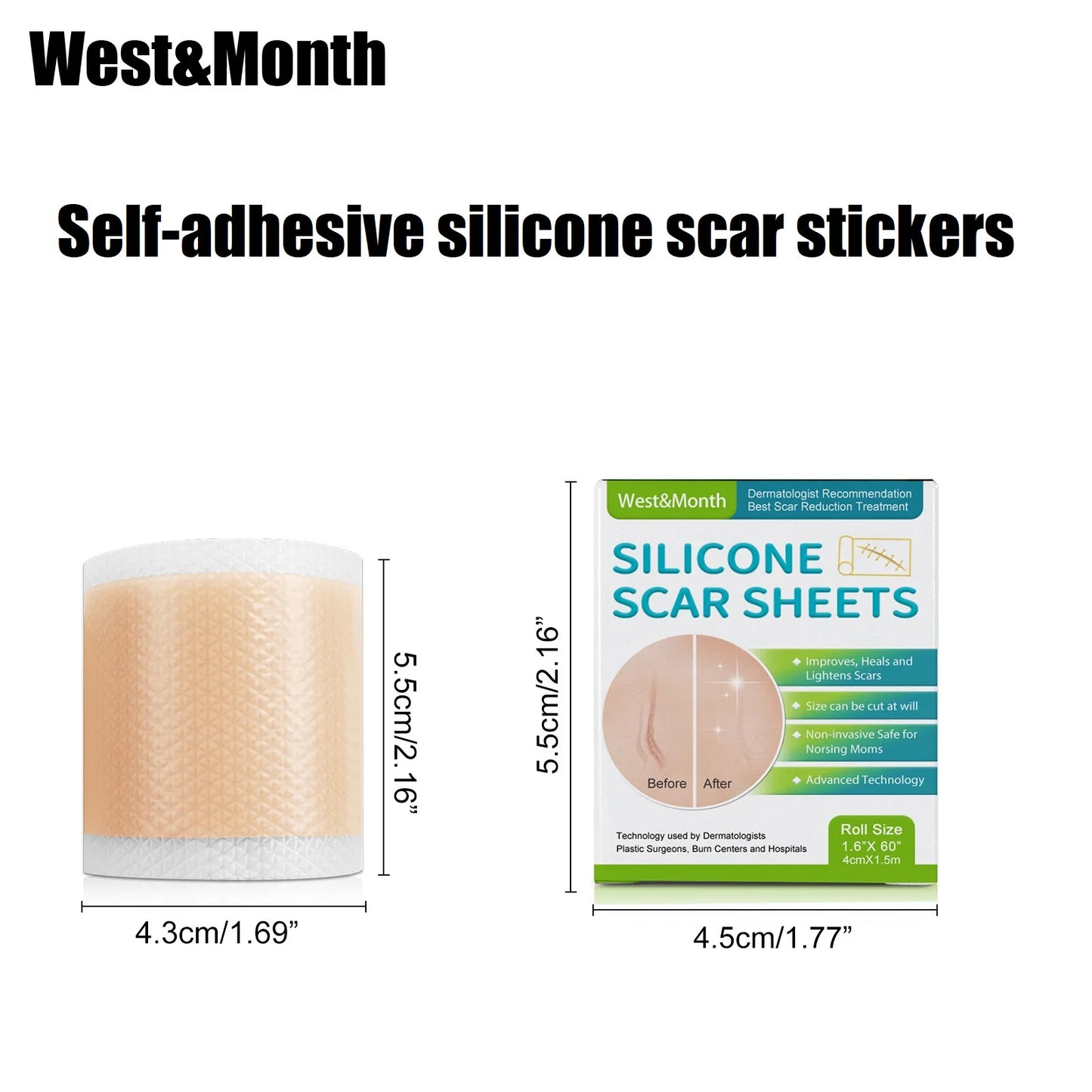2 rollos/paquete (1 rollo = 4 cm x 1,5 m) Láminas de silicona para cicatrices, cinta autoadhesiva para cubrir cicatrices, tiras reutilizables y efectivas para el cuidado de la piel