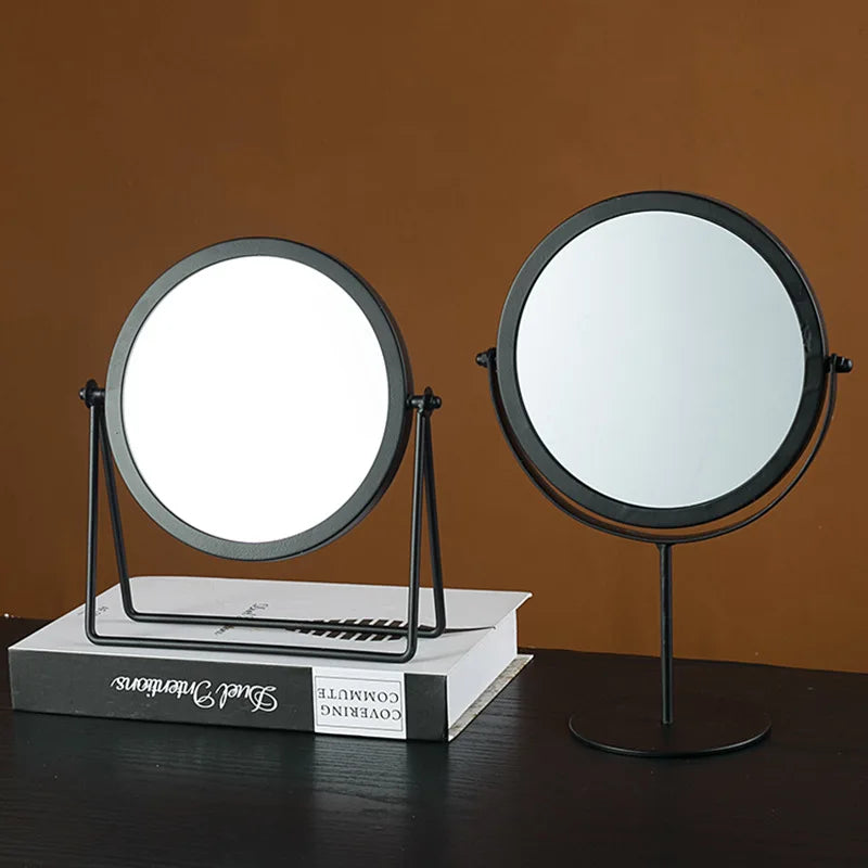 Espejo de maquillaje ligero de lujo retro europeo de metal dorado para el hogar, escritorio, espejo cuadrado redondo, espejo de maquillaje para dormitorio.