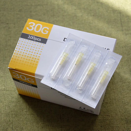 100 agujas desechables de 25 g, 27 g, 29 g, 34 g, 33 g, 32 g, 31 g y 30 g, pequeñas, superfinas, indoloras, para piercings de 1,5/4/6/13 mm.