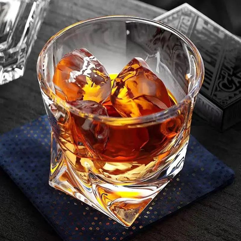 280ml/290ml Crystal Glass Creative Rotating Whiskey Ice Patterned Cocktail Glass Bar Beer Cup