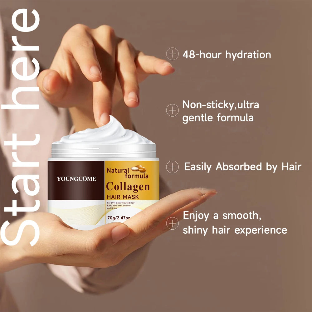 Mascarilla capilar de colágeno y queratina + aceite capilar, hidratante, control de grasa, cabello suave, liso, encrespamiento, reparación de daños, crema correctora de proteínas.