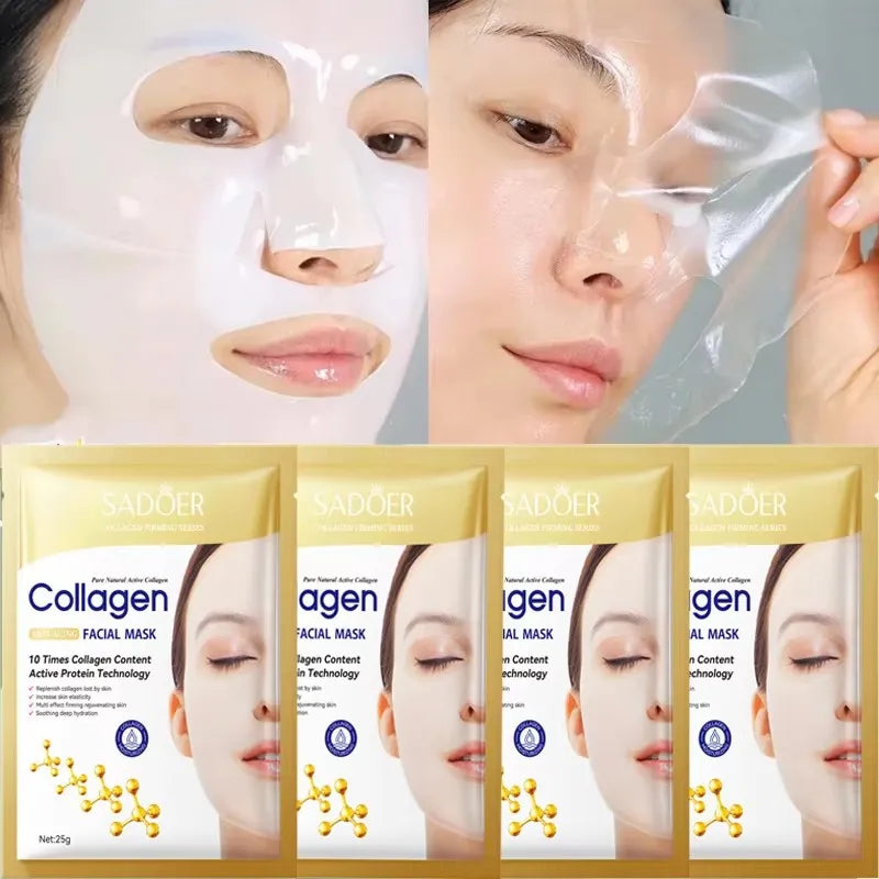 Mascarilla facial antiarrugas de colágeno, antiedad, atenúa líneas finas, reafirma la piel, hidrata, ilumina el rostro, cuidado de la piel, cosmética coreana.