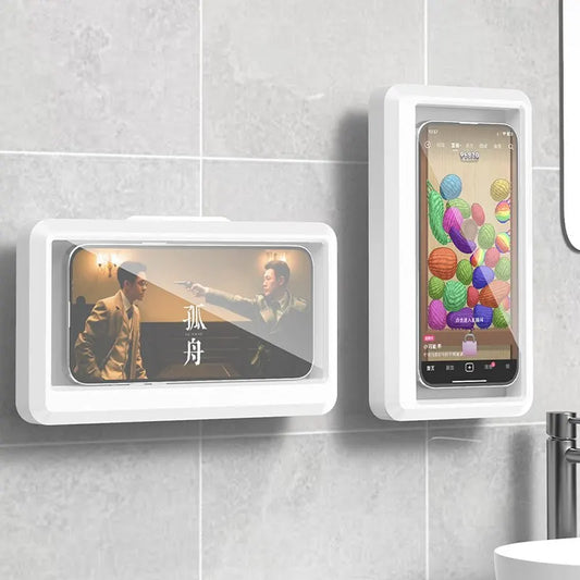 Soporte de teléfono impermeable para baño, soporte de pared para teléfono, caja de soporte, soporte autoadhesivo para teléfono con pantalla táctil, sellado para ducha y almacenamiento