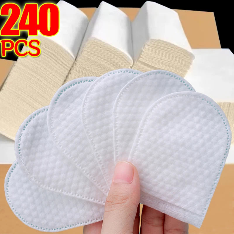240 discos de algodón desmaquillantes desechables, suaves, de tela no tejida, papel limpiador, toallitas cosméticas en forma de U.