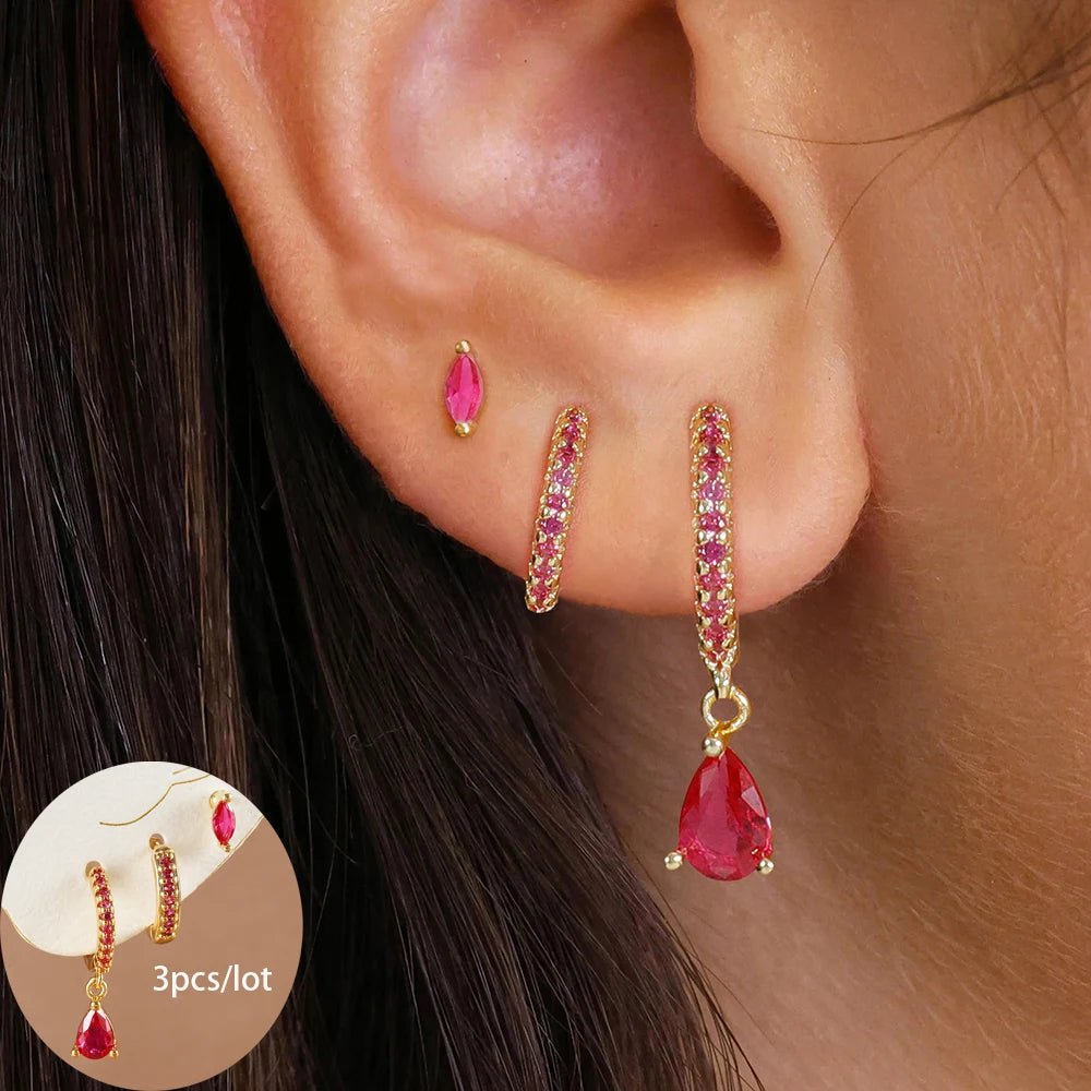 Juego de 3 pendientes de acero inoxidable con forma de estrella redonda para mujer, chapados en oro de 18 quilates, estilo punk rock unisex.