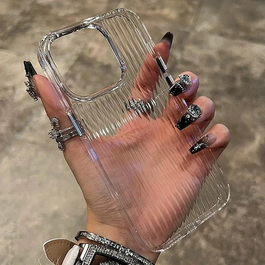 Funda de silicona transparente corrugada suave para iPhone 11, 12, 13, 14, 15 y 16 Pro Max Plus, a prueba de golpes