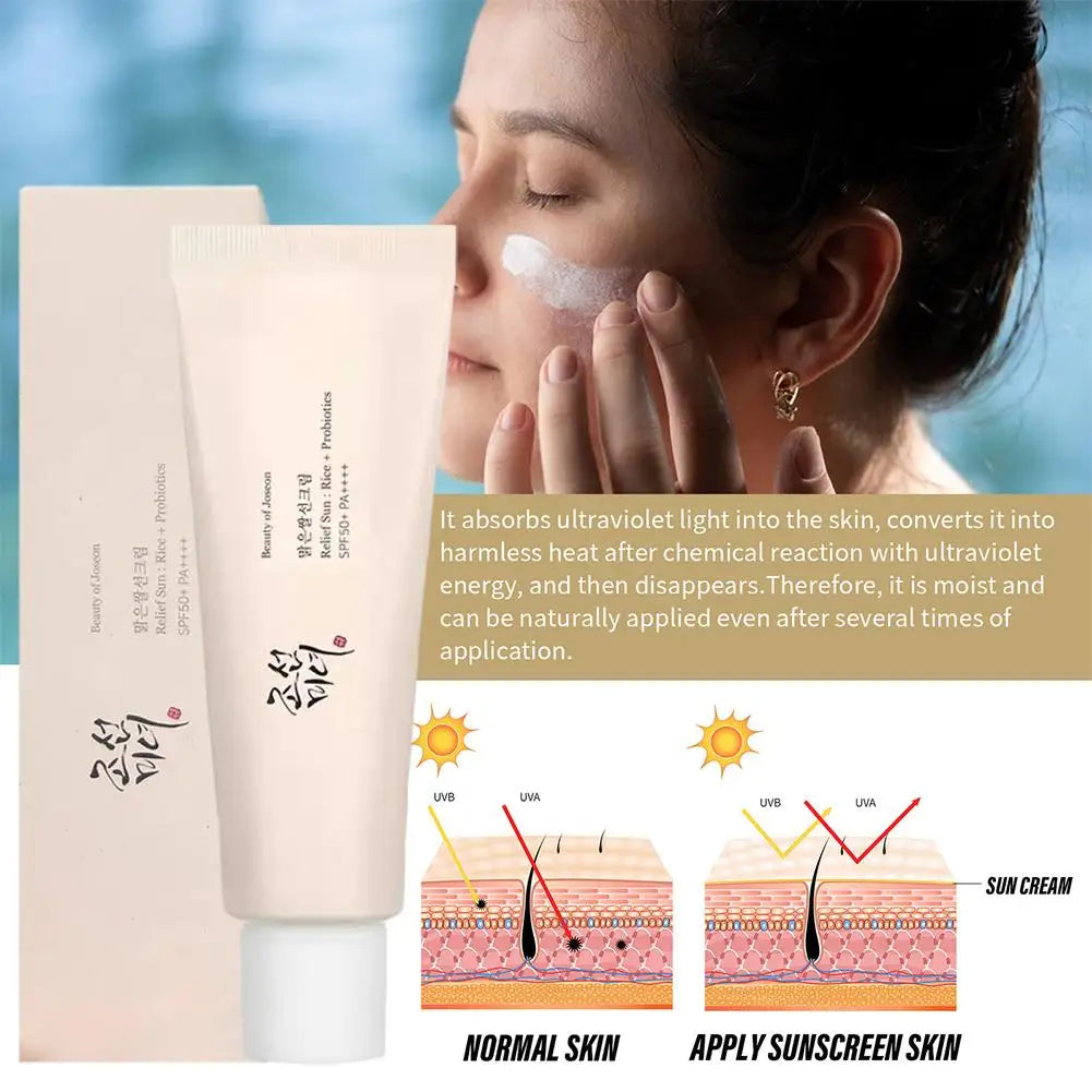 5/3/1 piezas de protector solar probiótico de arroz, loción protectora solar orgánica resistente al agua, sin aceite, crema protectora solar de espectro completo FPS 50+, cuidado de la piel