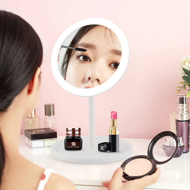 Ilumina tu rutina de belleza: espejo cosmético LED con funciones regulables, giratorias y de memoria - Espejo cosmético USB con monocrom