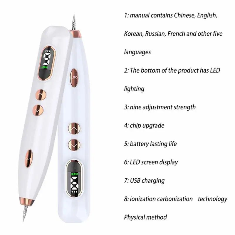 Lápiz láser para eliminar lunares, manchas y marcas en la piel, ideal para rostro y cuerpo.
