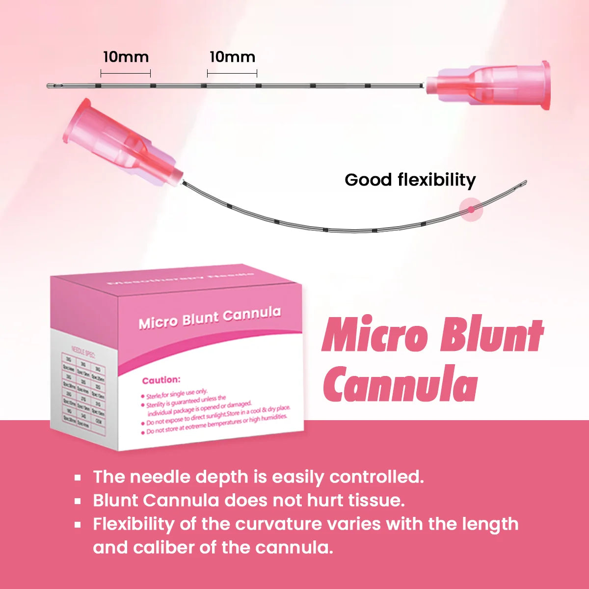 Microcánulas de alta calidad (18G, 20G, 21G, 22G, 23G, 25G, 27G, 30G, 38mm, 50mm, 70mm) con puntas romas y esterilizadas para herramientas de belleza.