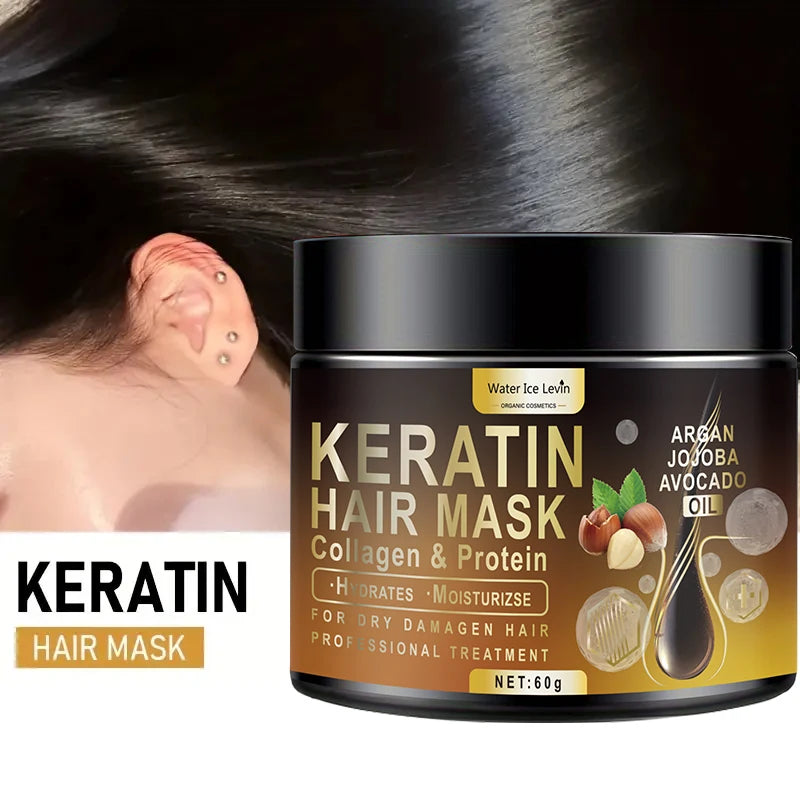Tratamiento de keratina para el crecimiento e hidratación del cabello: mascarilla de colágeno de acondicionamiento profundo con proteínas, coco, aceite de jojoba y aceite de aguacate. Repara el cabello partido y protege el color.