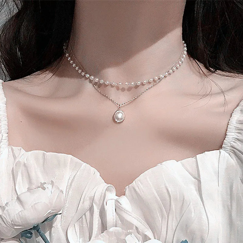 Simple Pearl Beads Chic Exquisite Necklace Gold Color Thin Chain Minimalist Charm Collar Jewelry Women