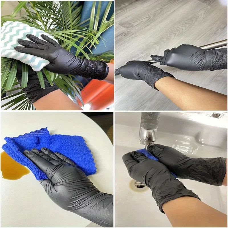 100/50/20 piezas guantes de nitrilo negros guantes desechables gruesos para limpiar peluquería guantes impermeables para