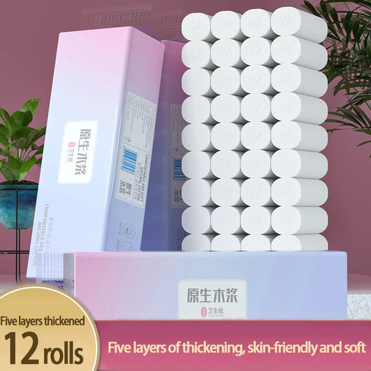 12 rollos de papel higiénico para el hogar, rollos de madera sin núcleo, papel higiénico grueso, papel higiénico de mano