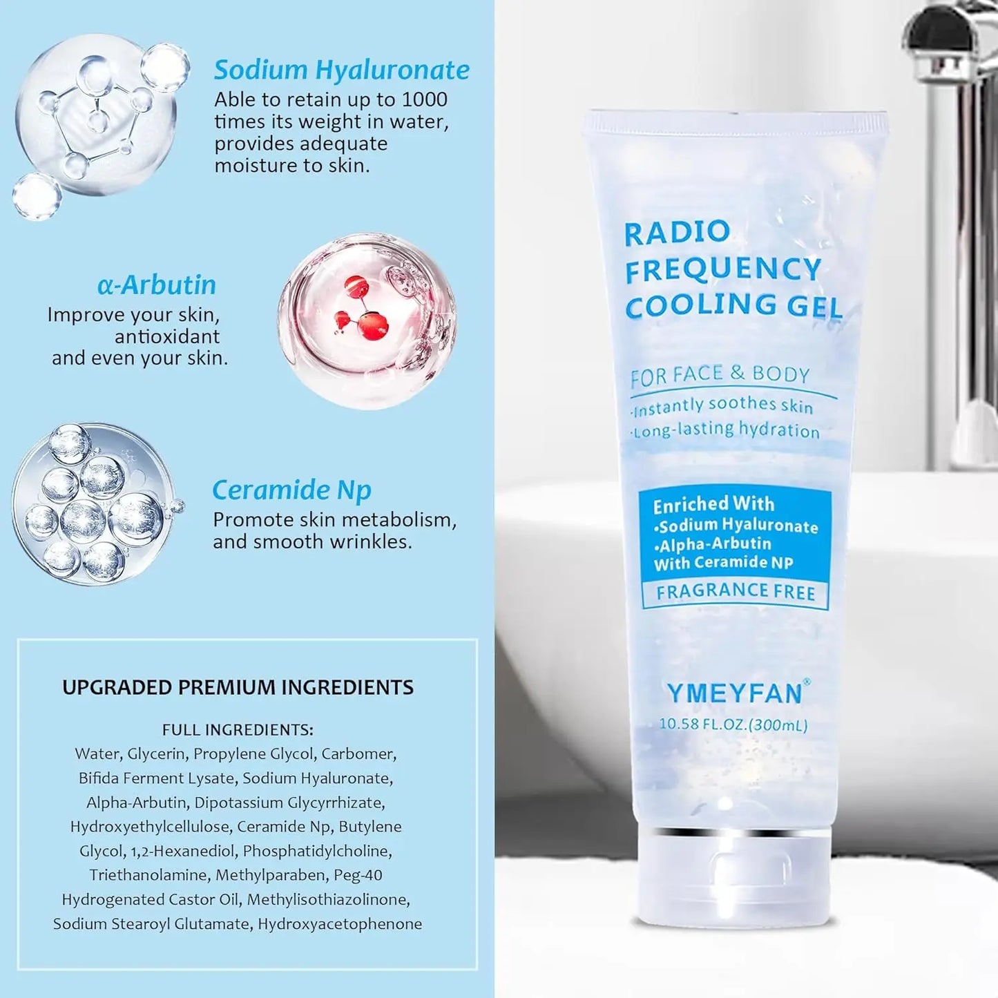 Gel refrescante para depilación láser IPL, gel ultrasónico, ácido hialurónico, hidratante, EMS RF, 3 o 9 unidades.
