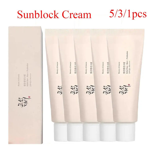 5/3/1 piezas de protector solar probiótico de arroz, loción protectora solar orgánica resistente al agua, sin aceite, crema protectora solar de espectro completo FPS 50+, cuidado de la piel