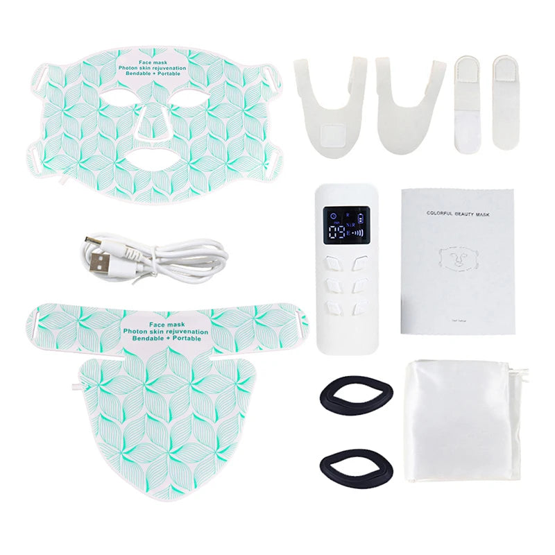 Máscara facial LED de 8 colores con luz roja para el cuello, terapia de infrarrojos cercanos, máscara de belleza, antienvejecimiento, rejuvenecimiento de la piel, lifting y blanqueamiento.