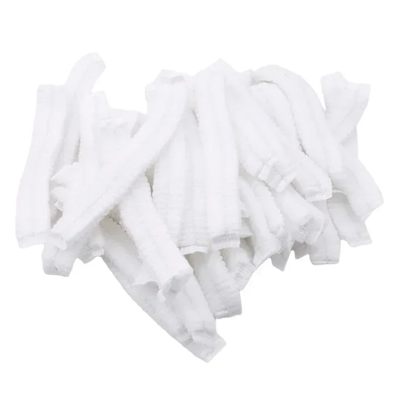 100 unidades/paquete de cubrecabezas desechables, de red, a prueba de polvo, transpirables, para ducha, baño y cocina.