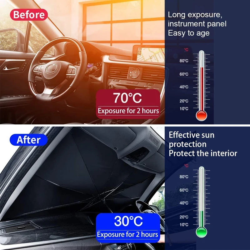 Parasol para parabrisas de coche con mango flexible giratorio de 360°, protección solar para ventana delantera, protección UV, accesorios de verano para coche.
