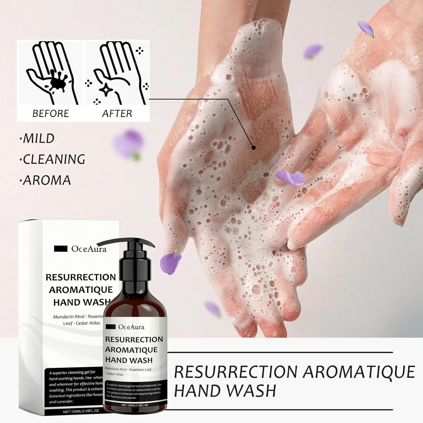 Jabón de manos con aroma suave que elimina la suciedad, fresco y saludable, supresor de bacterias, no irritante, suave para la piel.
