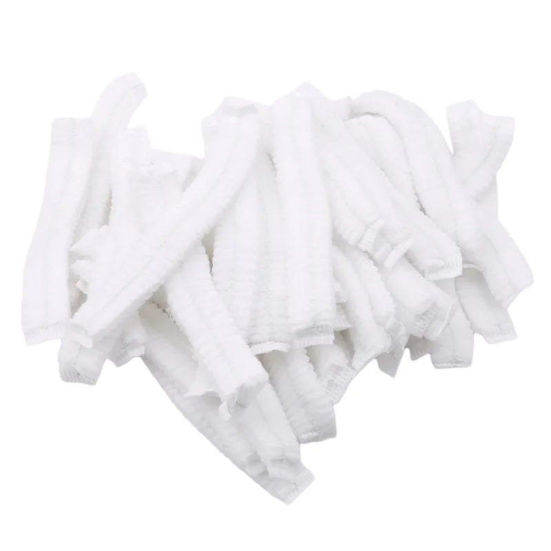 100 gorros desechables de tela no tejida para microblading, redecilla para el pelo, gorro estéril para chef, catering, gorro con tira antipolvo, suministros de baño