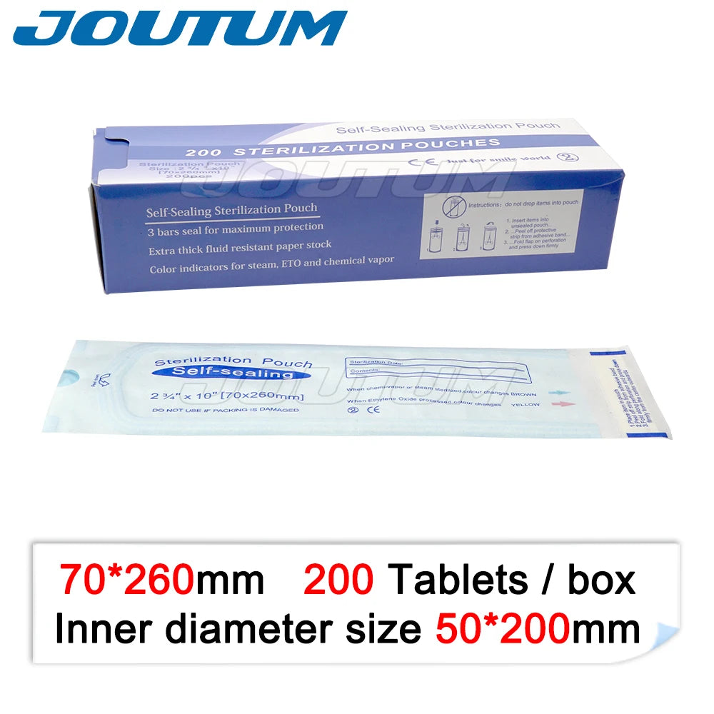 Bolsas de esterilización autosellantes para instrumental dental, consumibles clínicos y esterilizadores de autoclave, 200 unidades por paquete.