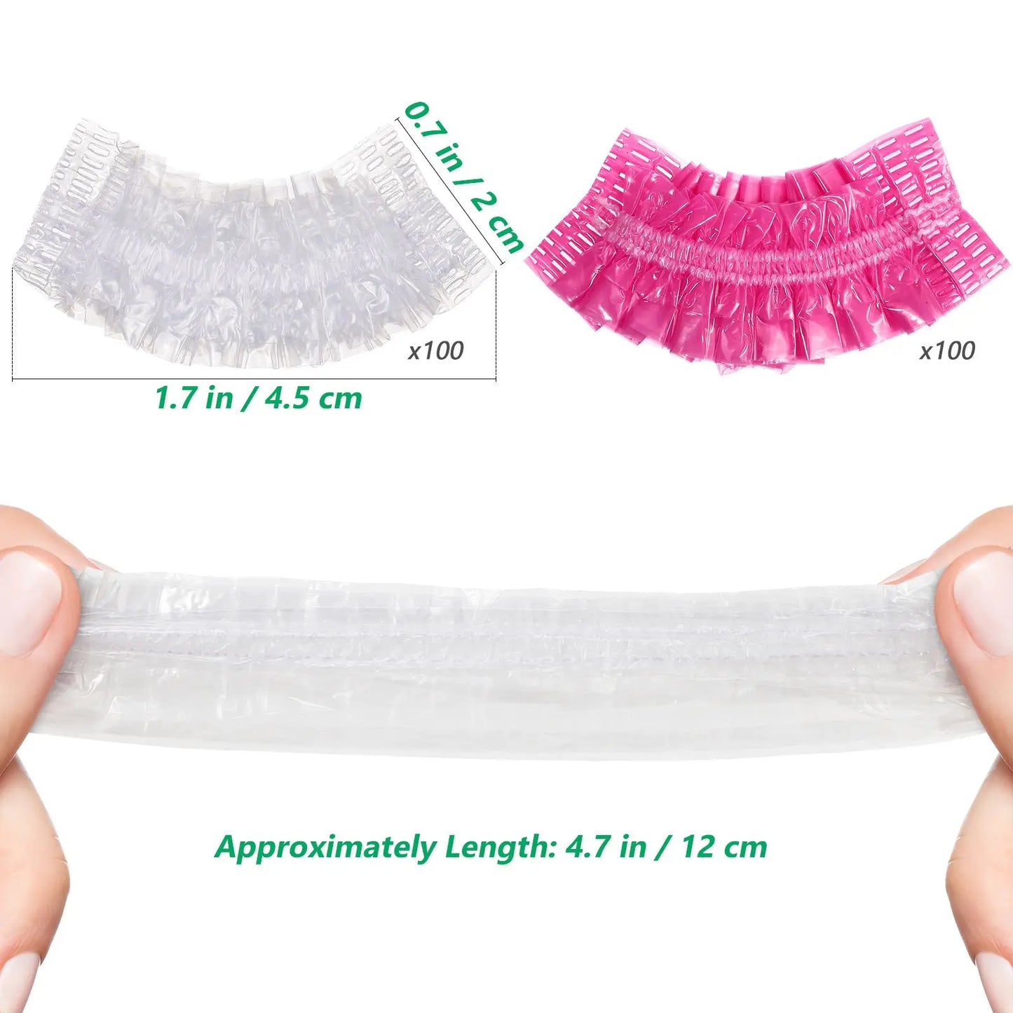 200 protectores desechables para la ducha, color rosa transparente, para peluquería, baño, con banda elástica reforzada.