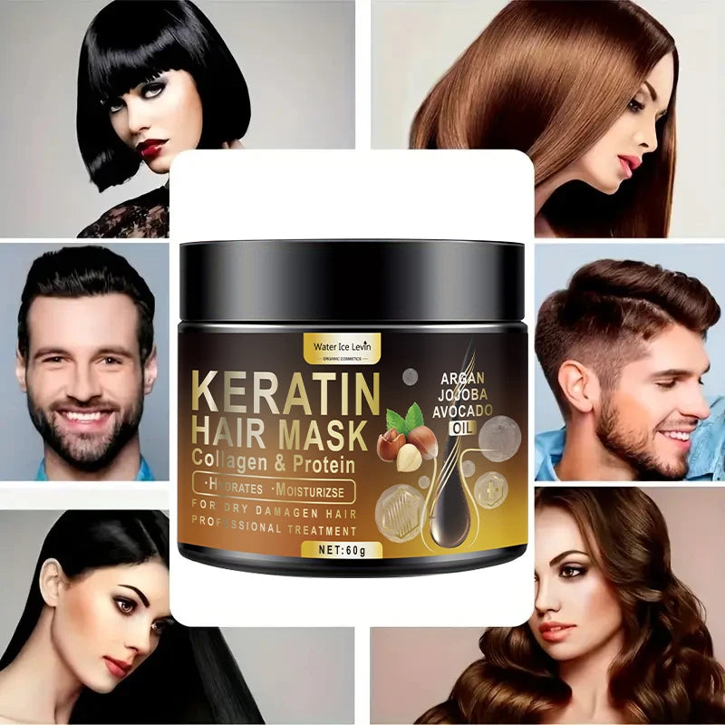 Tratamiento de keratina para el crecimiento e hidratación del cabello: mascarilla de colágeno de acondicionamiento profundo con proteínas, coco, aceite de jojoba y aceite de aguacate. Repara el cabello partido y protege el color.