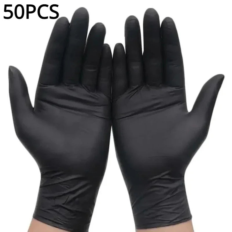 100/50/20 piezas guantes de nitrilo negros guantes desechables gruesos para limpiar peluquería guantes impermeables para