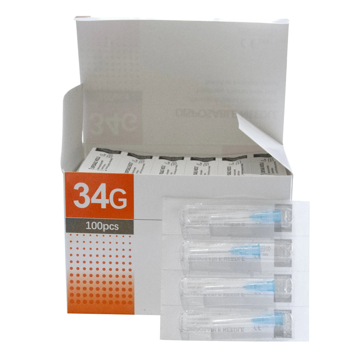100 agujas desechables de 25 g, 27 g, 29 g, 34 g, 33 g, 32 g, 31 g y 30 g, pequeñas, superfinas, indoloras, para piercings de 1,5/4/6/13 mm.