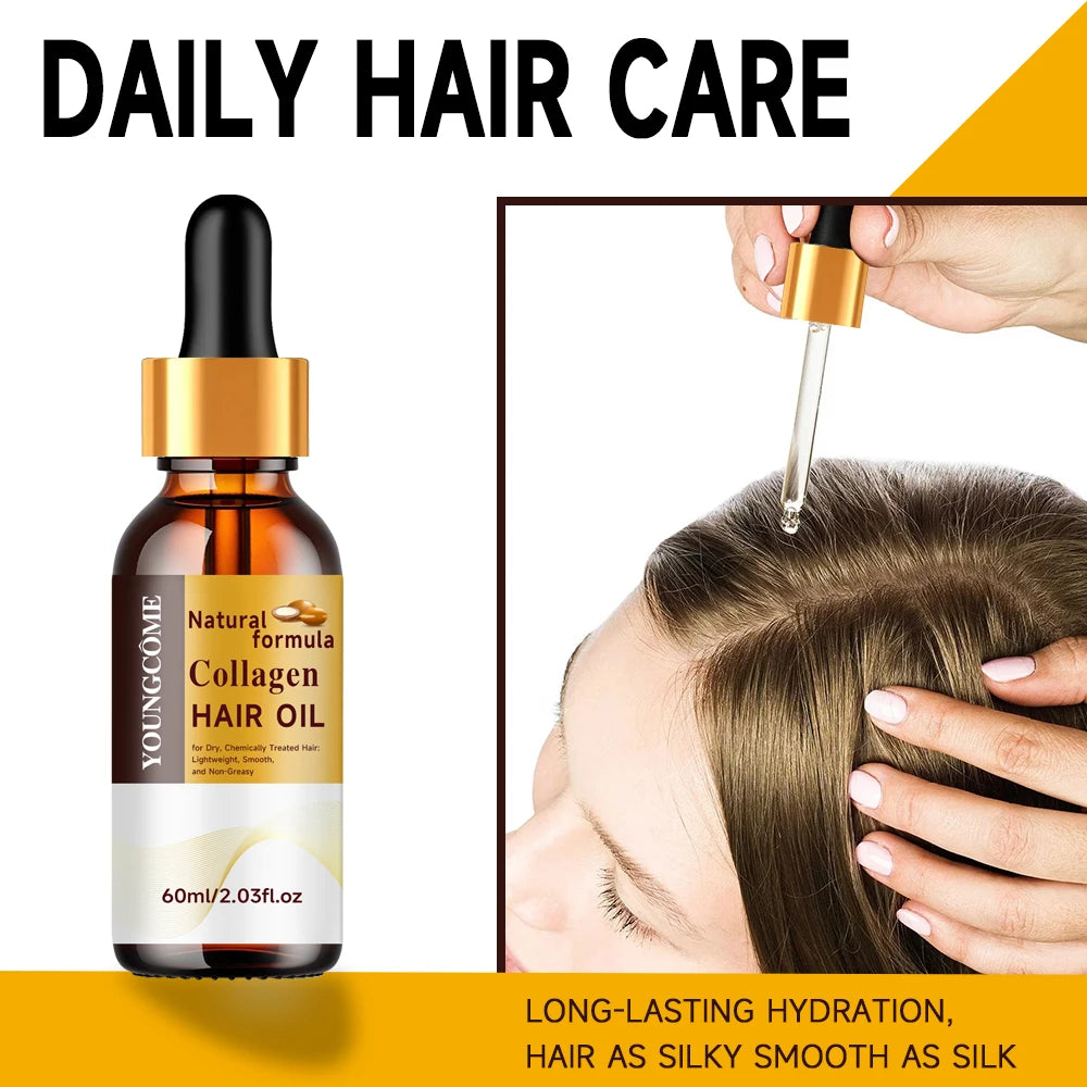 Mascarilla capilar de colágeno y queratina + aceite capilar, hidratante, control de grasa, cabello suave, liso, encrespamiento, reparación de daños, crema correctora de proteínas.